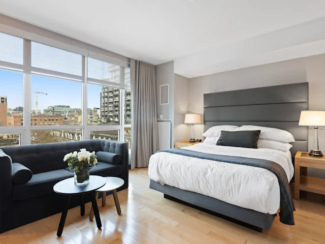 Commercial luxury vinyl plank flooring in a bright open interior